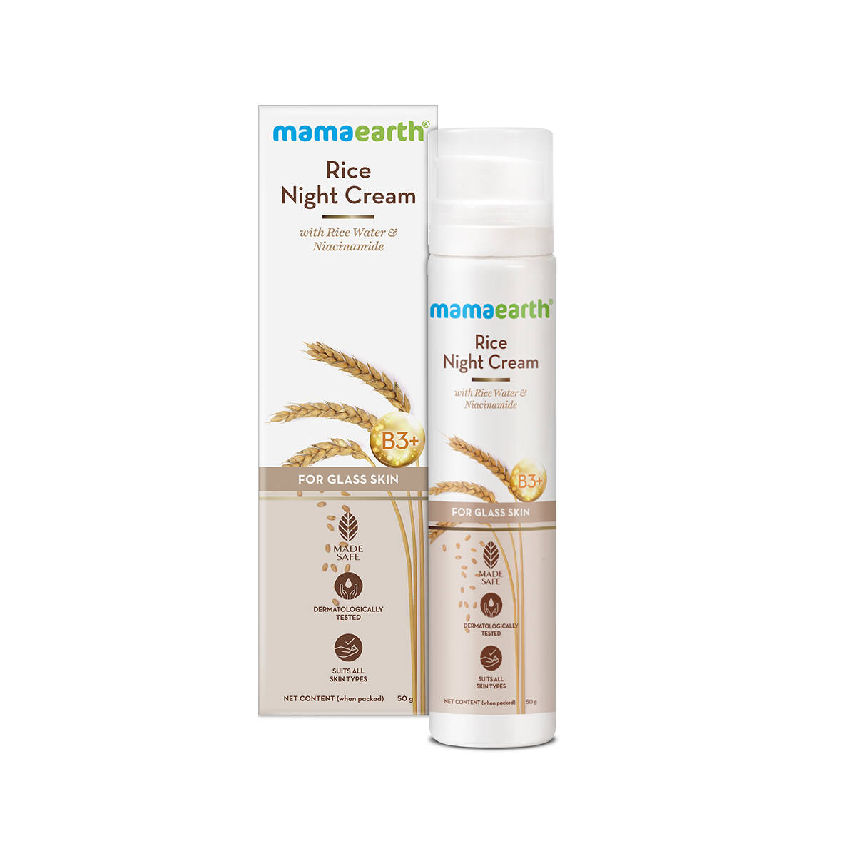 Mamaearth Rice Night Cream For Clear Skin With Rice Water & Niacinamide For Glass Skin