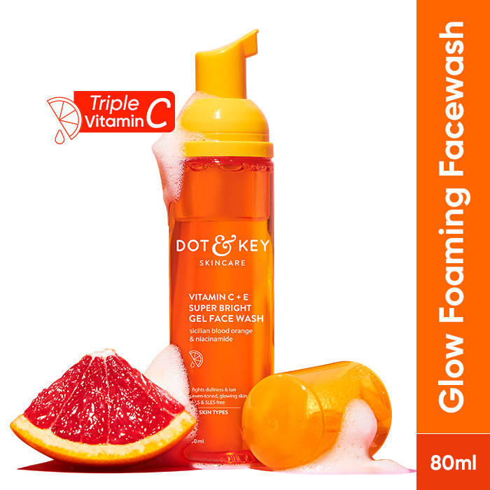 Dot & Key Vitamin C + E Super Bright Foaming Face Wash, Blood Orange & Papaya, Reduces Dullness