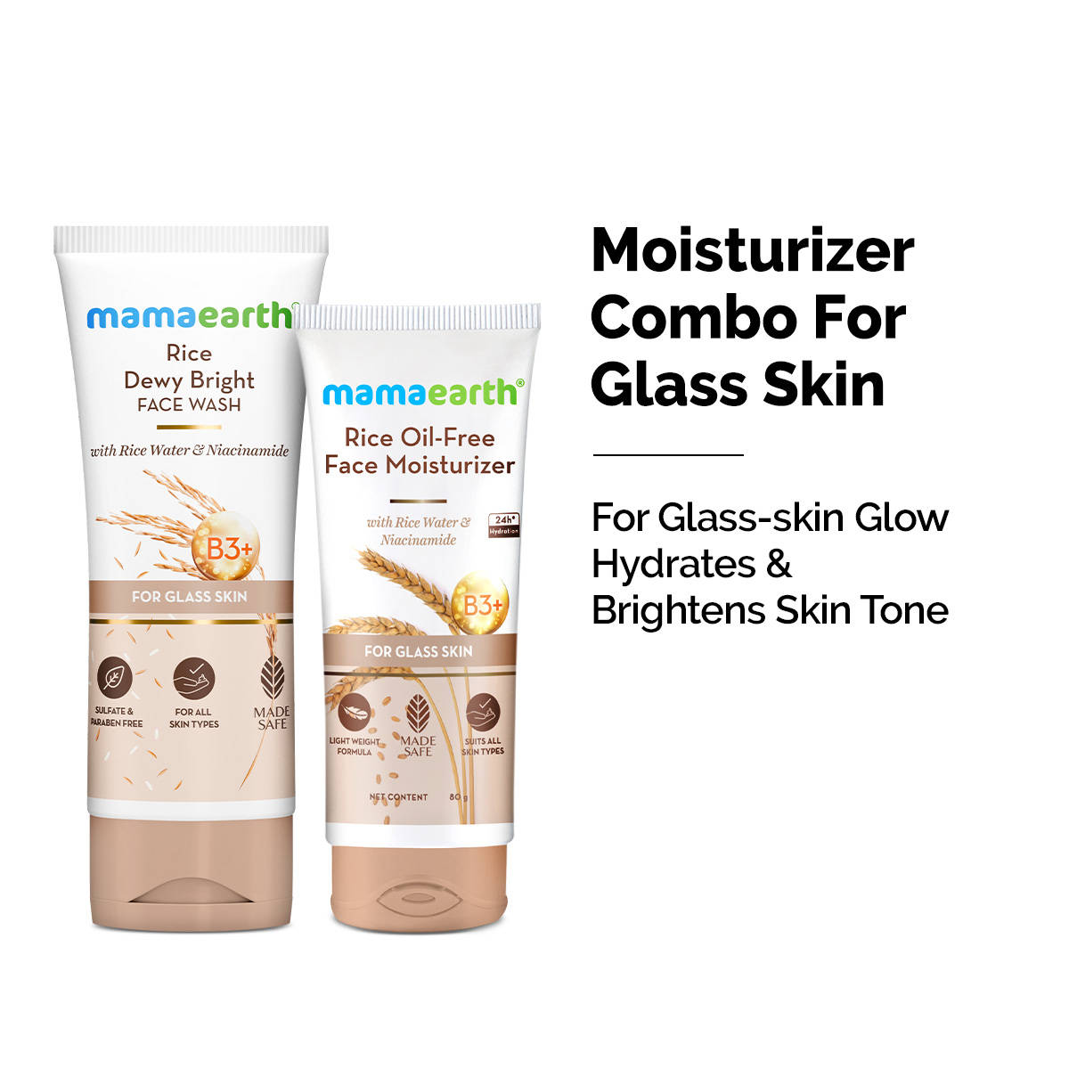Mamaearth Rice & Niacinamide Face Wash & Oil-Free Moisturizer Combo For Glass Skin