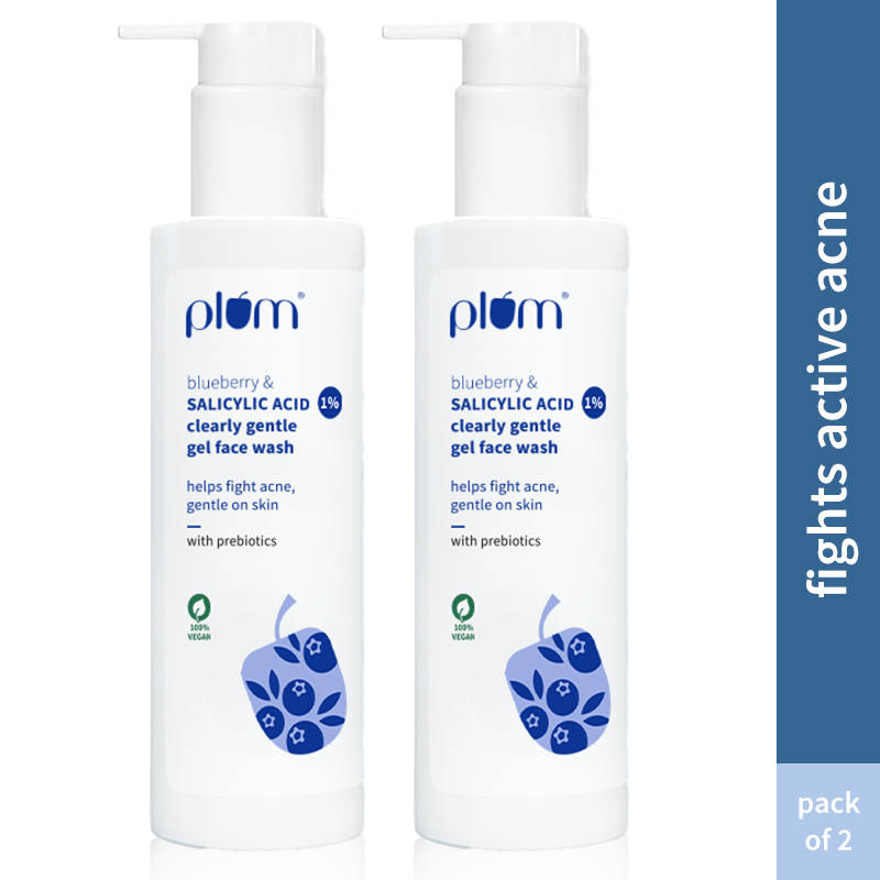 Plum Salicylic Acid 1% & Blueberry Gentle Gel Face Wash For Acne Prone, Oily Skin - Pack Of 2
