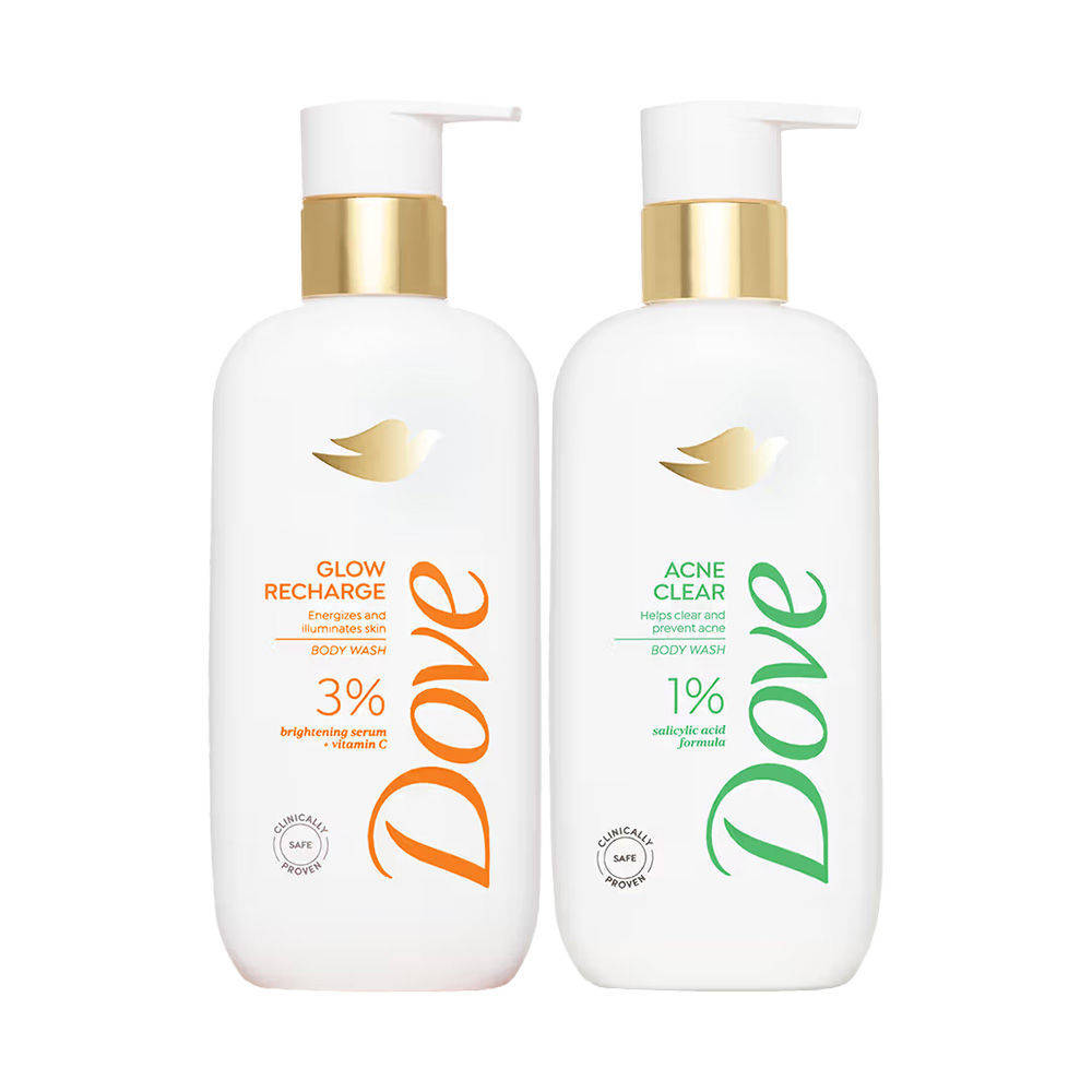 Dove Glow Recharge Exfoliating & Acne Clear Serum Body Wash Combo