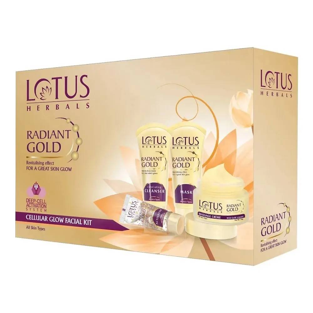 Lotus Herbals Radiant Gold Cellular Facial Kit With 24K Pure Gold & Papaya, For All Skin Types