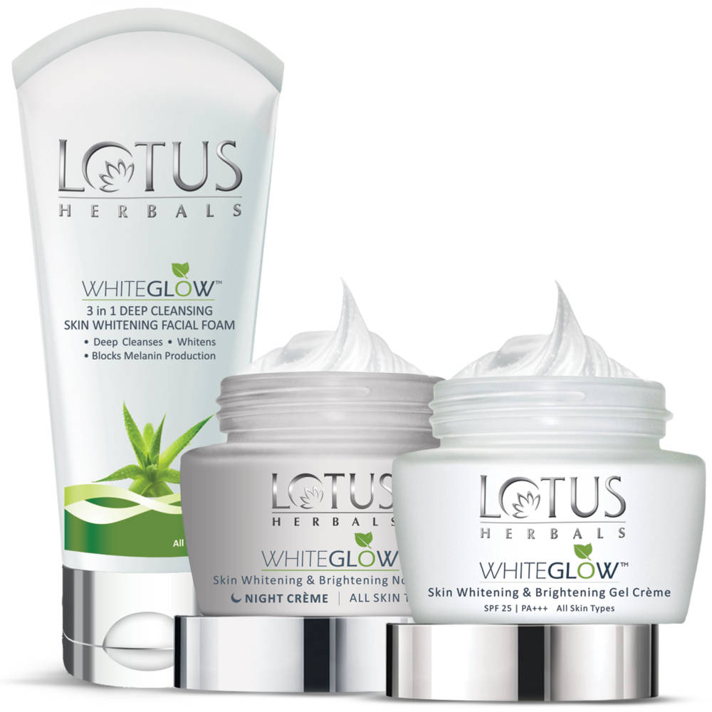 Lotus Herbals Whiteglow Day And Night Face Cream Pack And Face Wash For Glowing Skin, All Skin Types