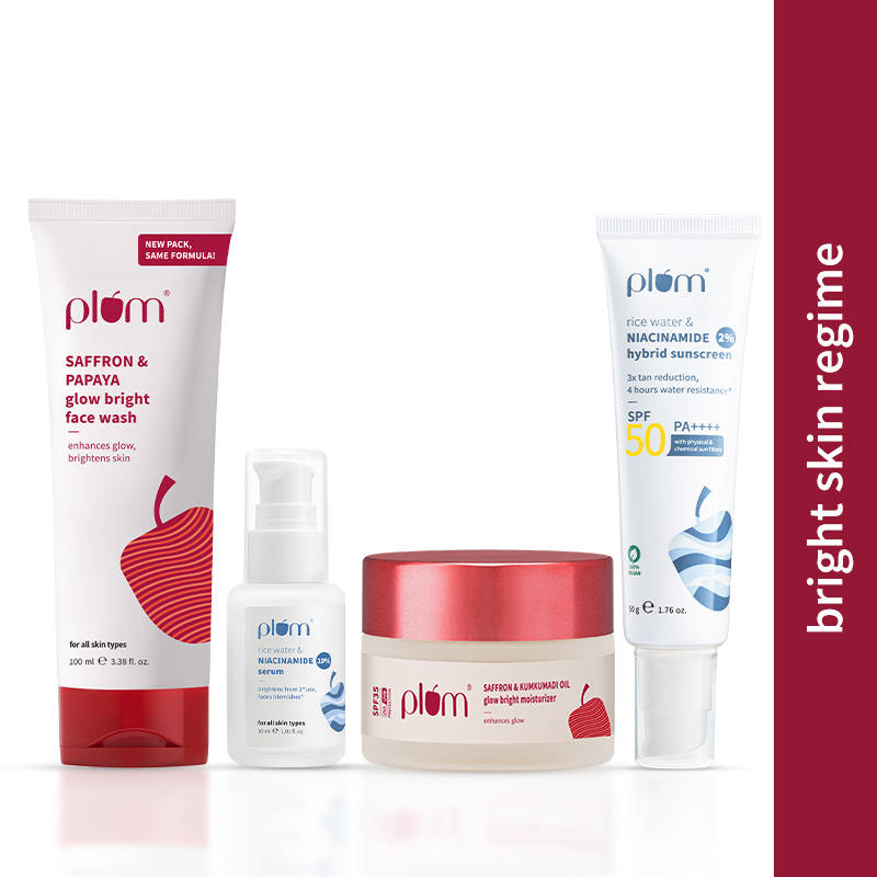 Plum CSMS Combo - Saffron Face Wash and Moisturizer, and Niacinamide Face Serum and SPF Sunscreen
