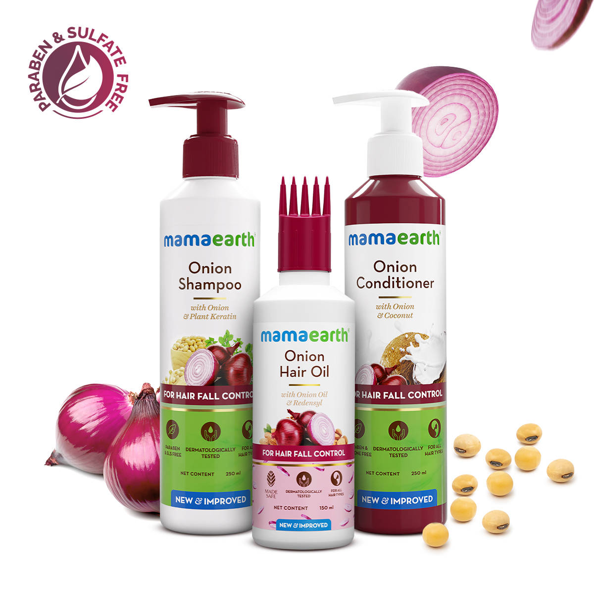 Mamaearth Onion Anti Hair Fall Spa Range with Shampoo + Conditioner + Oil for Hair Fall Control