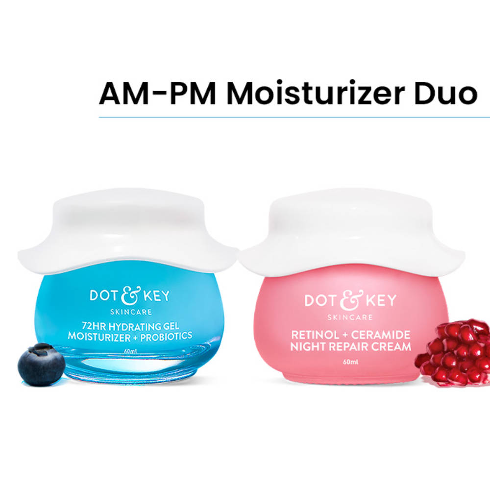 Dot & Key AM PM Routine With Hyaluronic Acid- 72HR Hydrating Probiotics Gel & Retinol Night Cream