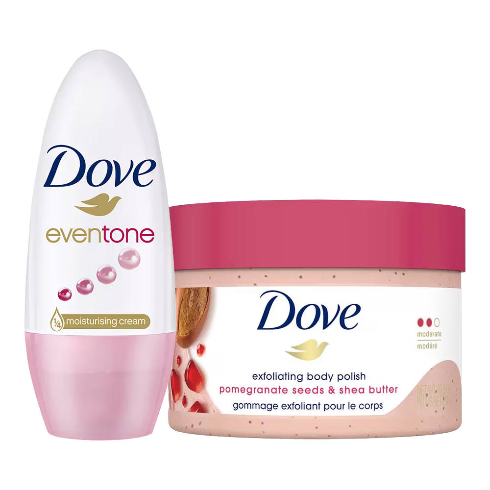 Dove Pomegranate Seeds & Shea Butter Body Polish + Eventone Roll On