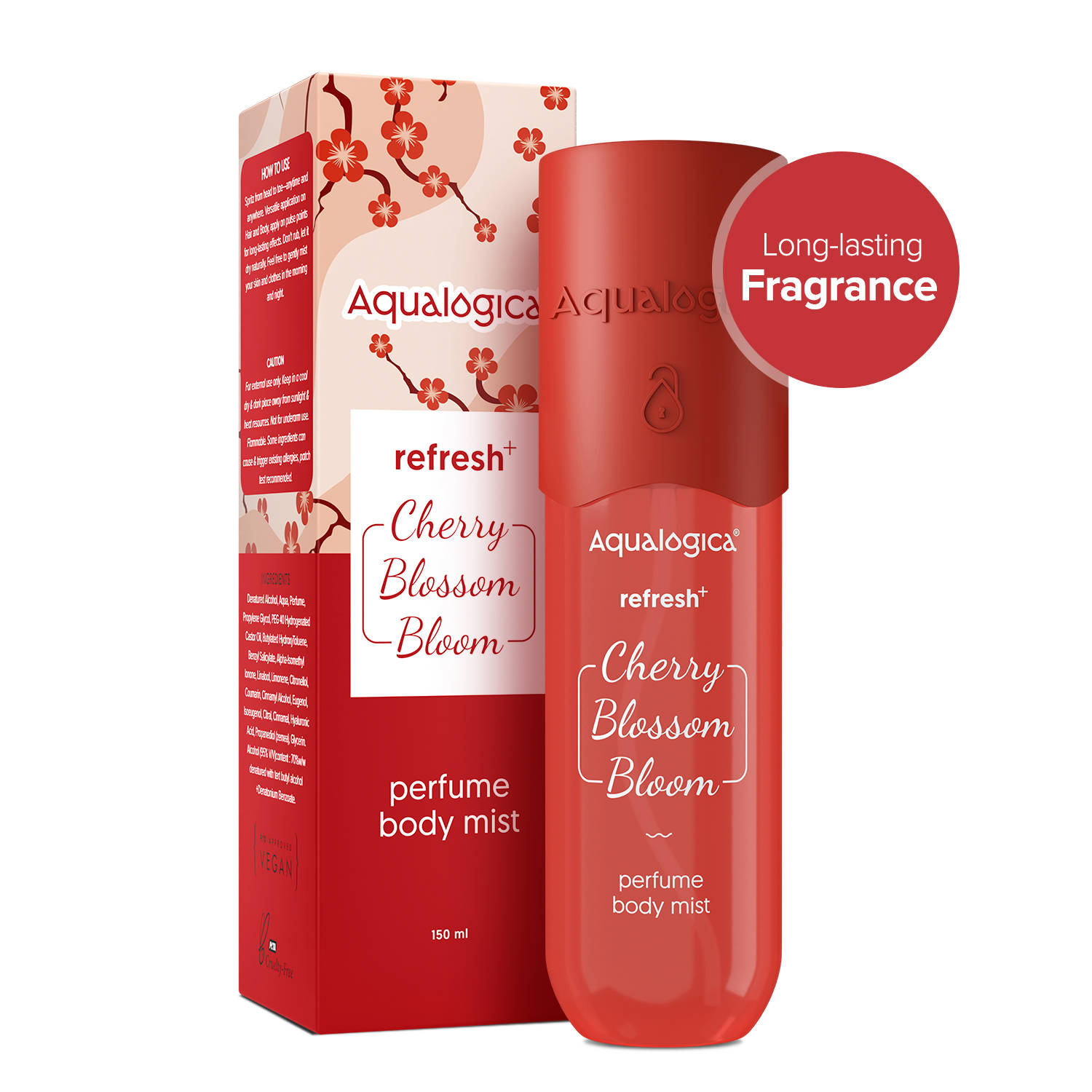 Aqualogica Refresh+ Cherry Blossom Bloom Perfume Body Mist-Long Lasting Fragrance for All Skin Types