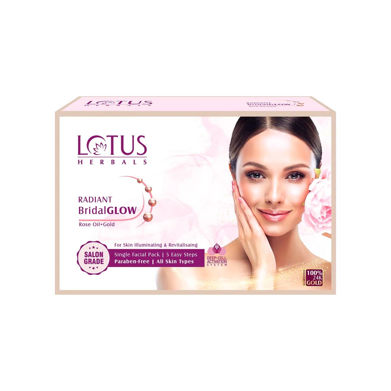 Lotus Herbals Radiant Bridal Glow Rose Oil + Gold Single Facial Kit