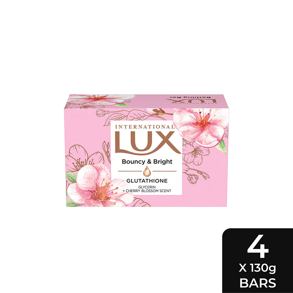 Lux International Bouncy & Bright Bathing Soap With Glutathione & Glycerin - Pack Of 4