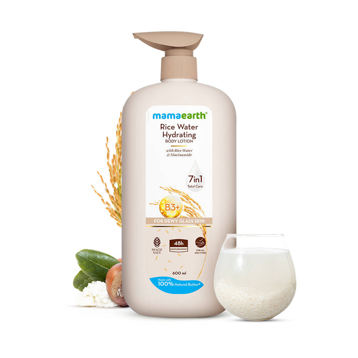 Mamaearth Rice Water Hydrating Body Lotion With Rice Water & Niacinamide For Dewy Glass Skin