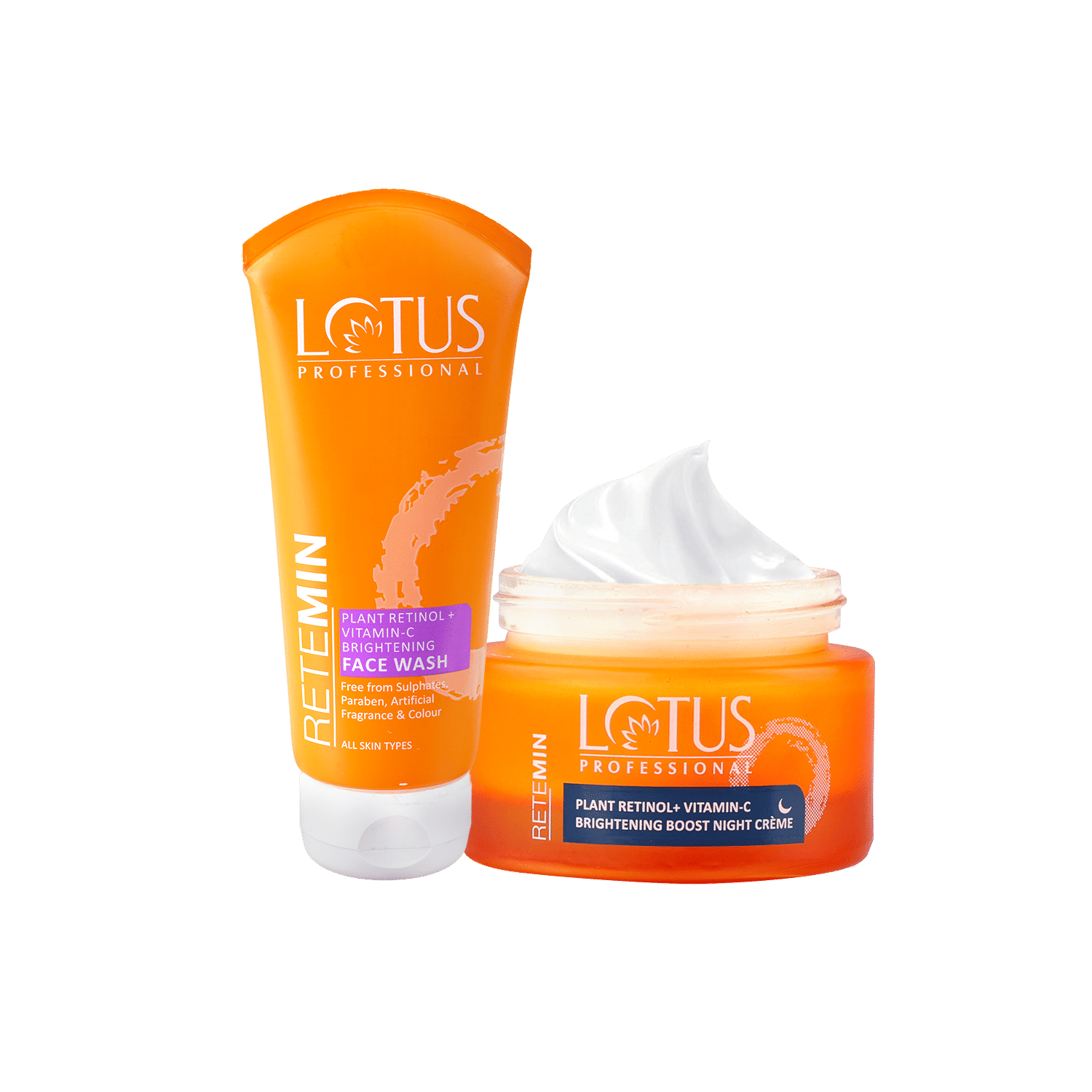 Lotus Herbals Lotus Professional Retemin Plant Retinol + Vitamin C Brightening Boost Night Creme & Face Wash Combo