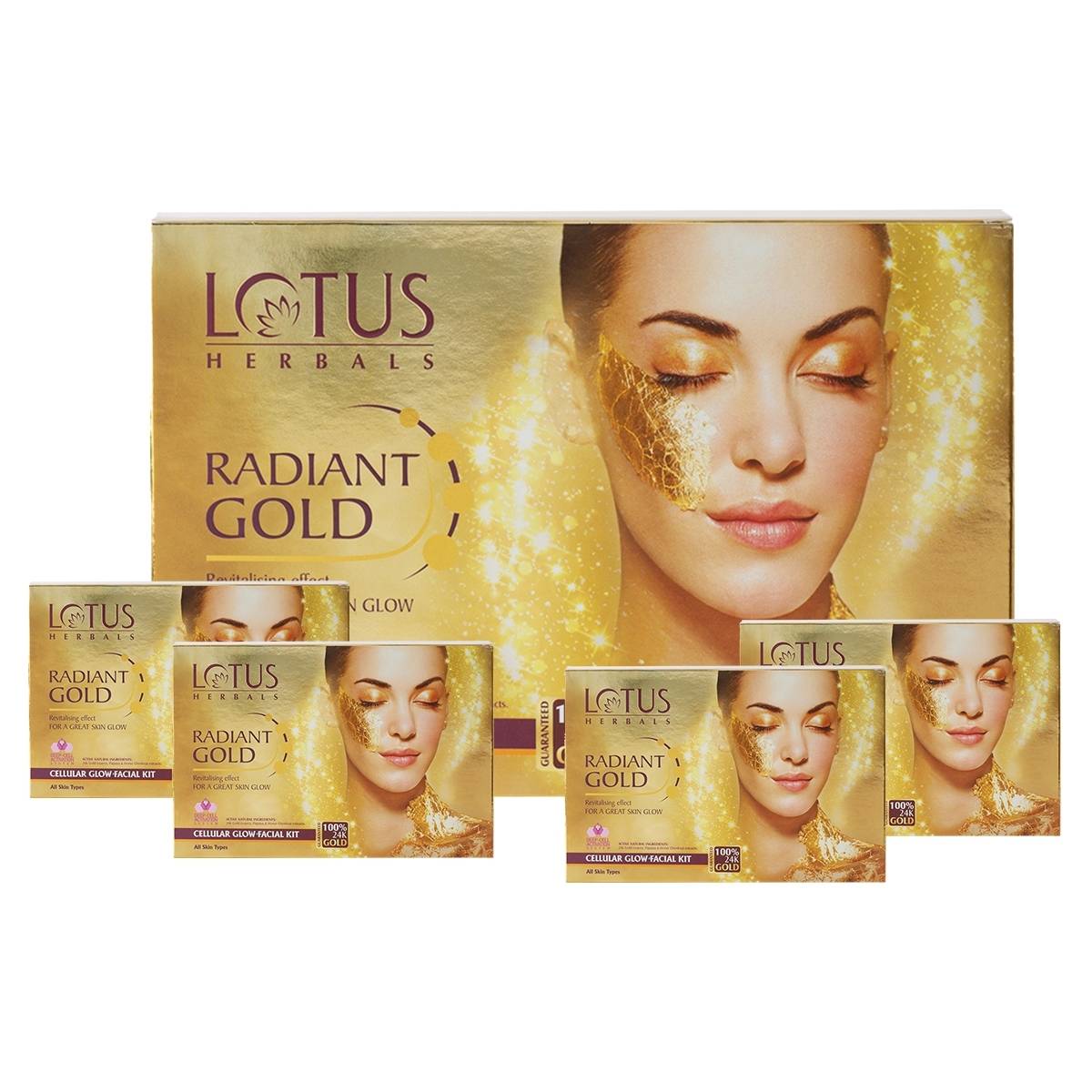 Lotus Herbals Radiant Gold 4 In 1 Cellular Facial Kit With Instant Glow With 24K Pure Gold & Papaya