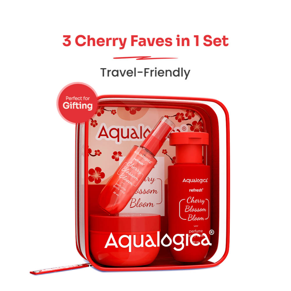 Aqualogica Refresh+ Cherry Blossom Perfume Body Wash, Mist & Gel Moisturizer Gift Set