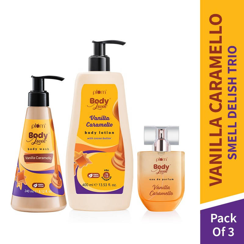 Plum BodyLovin' Vanilla Caramello Smell Delish Trio