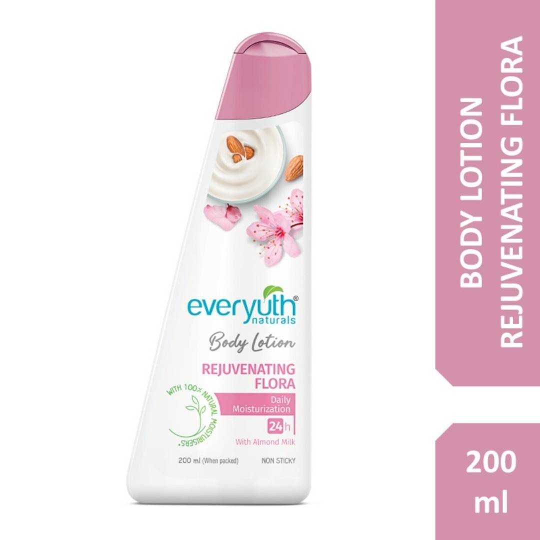Everyuth Naturals Body Lotion - Rejuvenating Flora with 100% Nautral Almond Milk, Non Sticky, Daily