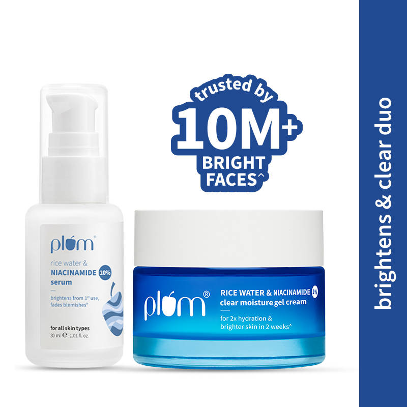 Plum Niacinamide Serum & Moisturizer Duo With Rice Water - Fades Blemishes, Hydrates & Brighten Skin