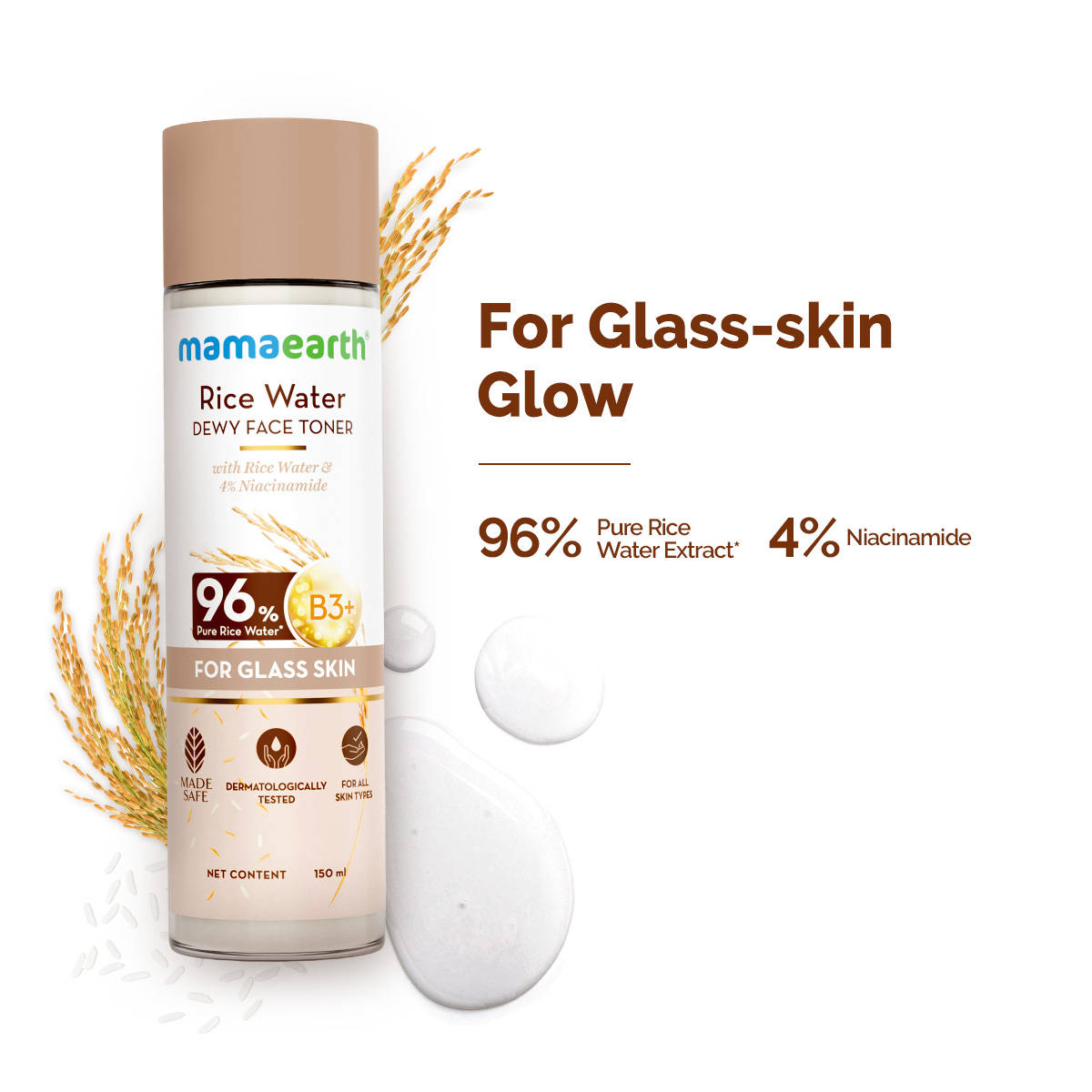 Mamaearth Rice Water Dewy Face Toner with 4% Niacinamide for Glass Skin and All Skin Types