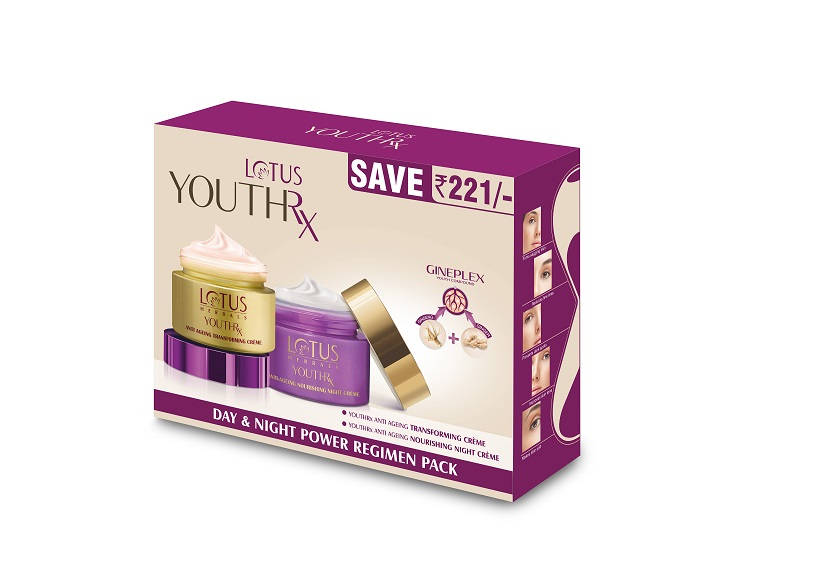 Lotus Herbals YouthRx Power Regimen Pack with Day And Night Face Cream, Anti-Ageing Formula Combo