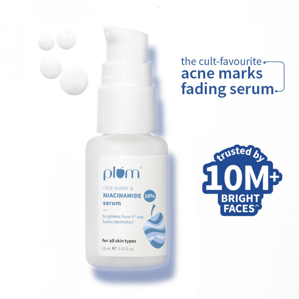 Plum 10% Niacinamide Brightening Face Serum with Rice Water, Fades Acne Marks, for Oily to Dry Skin