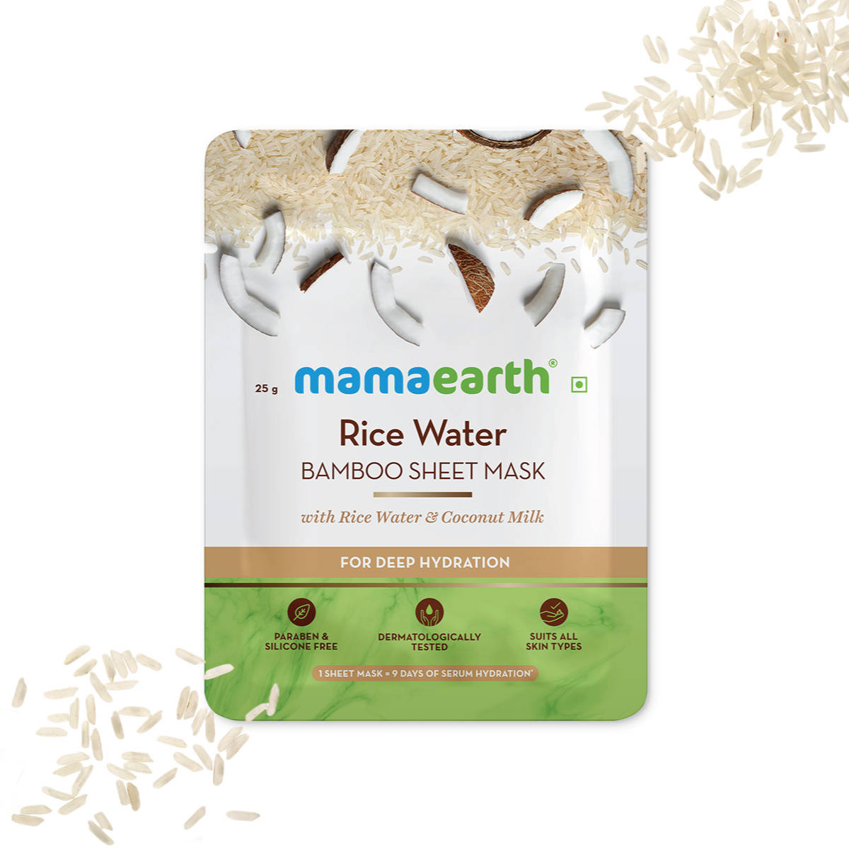 Mamaearth Rice Water Bamboo Sheet Mask with Rice Water & Coconut Milk for Deep Hydration