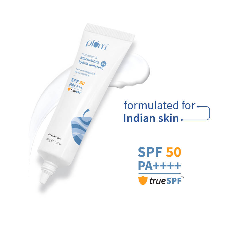 Plum 2% Niacinamide & Rice Water SPF 50 PA+++ Sunscreen, Fades Tan, For Oily To Dry Skin Type