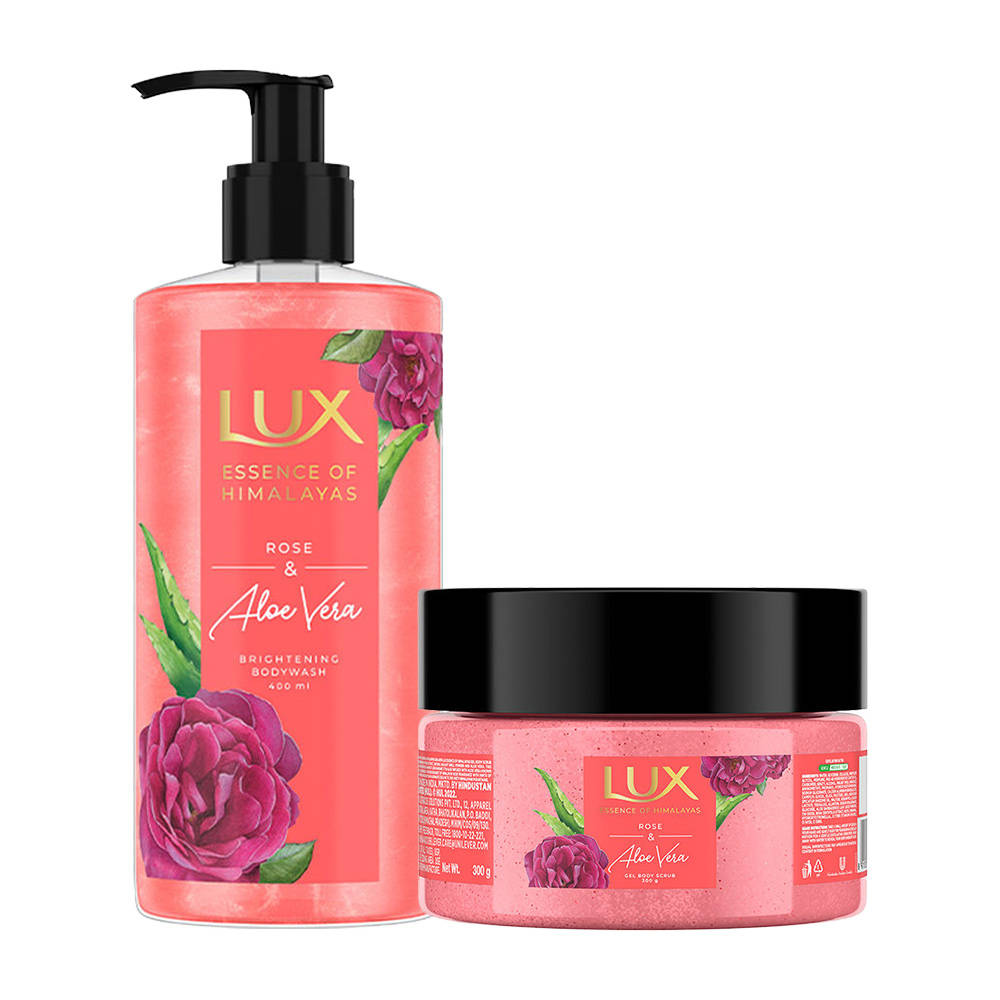 Lux Rose Aloevera Brightening Body Wash & Scrub Combo