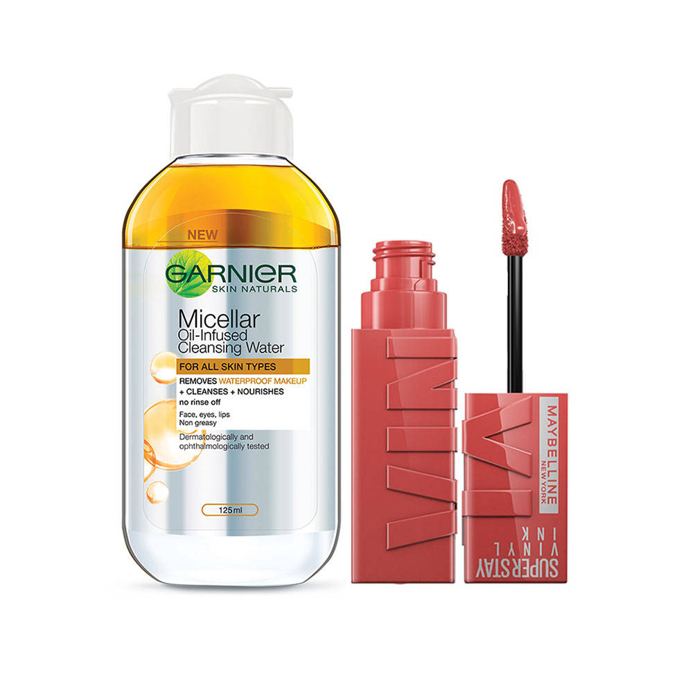 Garnier Maybelline New York Superstay Vinyl Ink Liquid Lipstick + Garnier Oil-Infused Cleansing Water