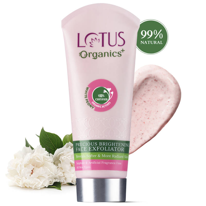 Lotus Herbals Lotus Organics Precious Brightening Face Exfoliator, White Peony,Gentle,Effective Organic Face Scrub