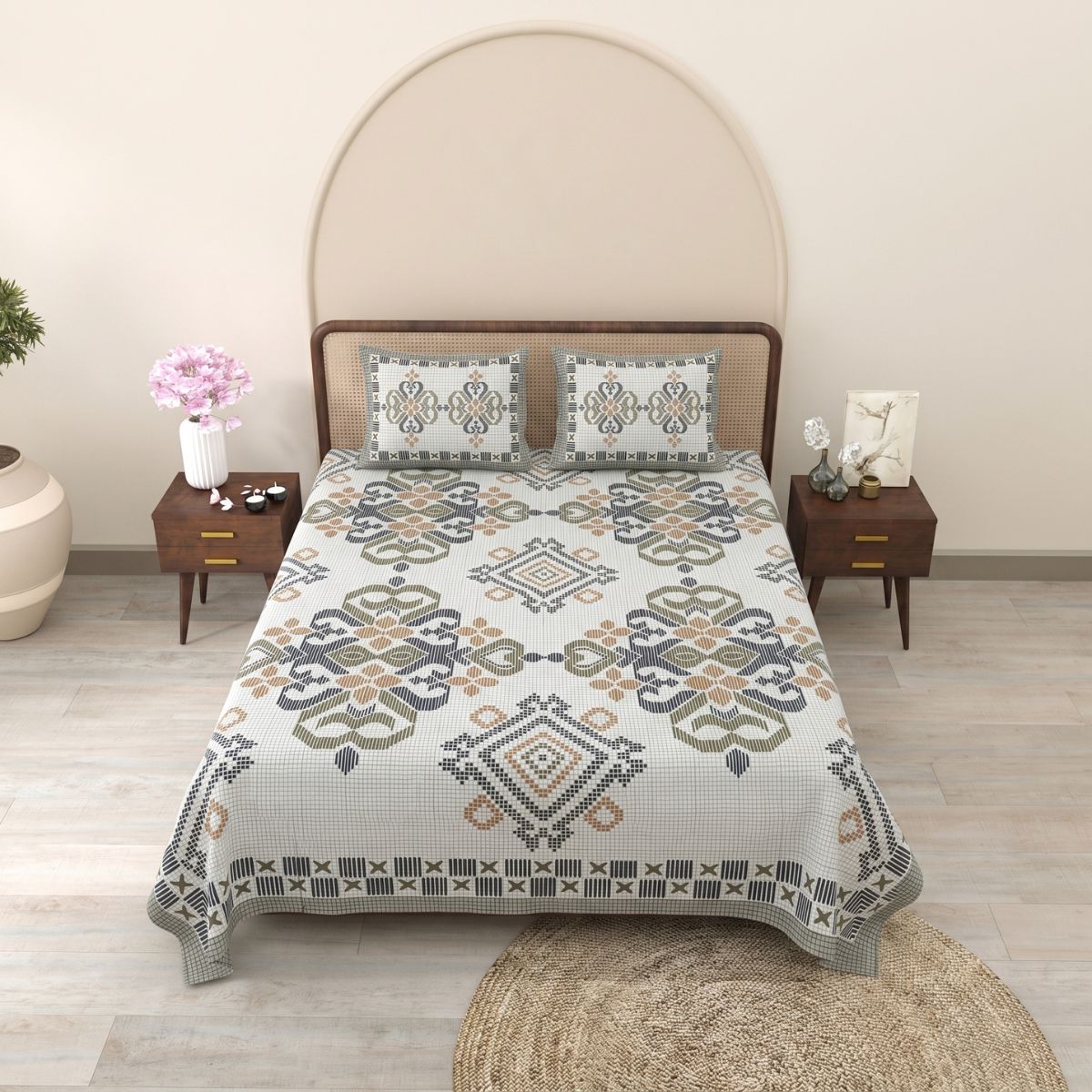 Pure Cotton Jaipuri King Bedsheet (geometric Print)