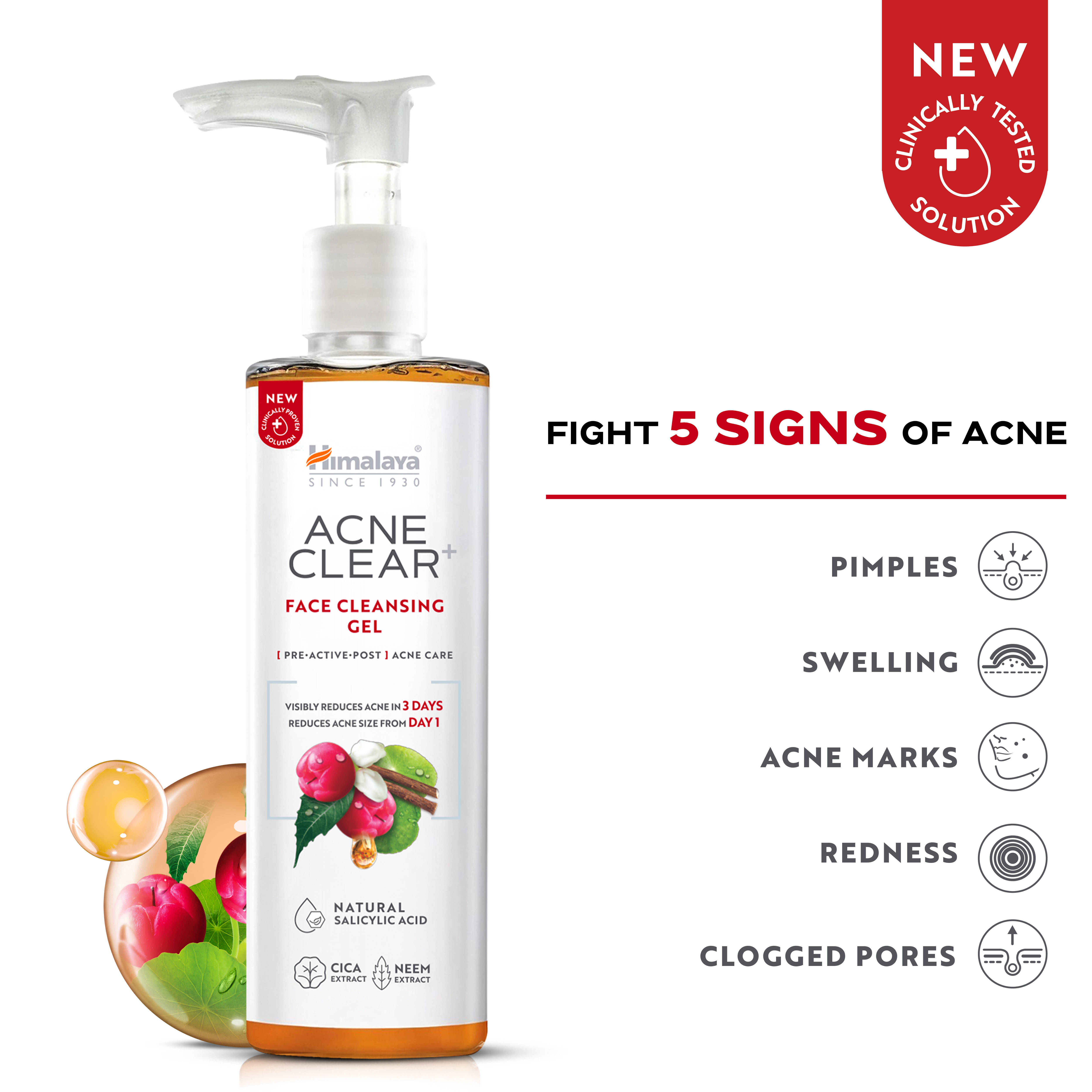 Himalaya Acne Clear+ Face Cleansing Gel with Natural Salicylic Acid for Reducing Acne & Sebum