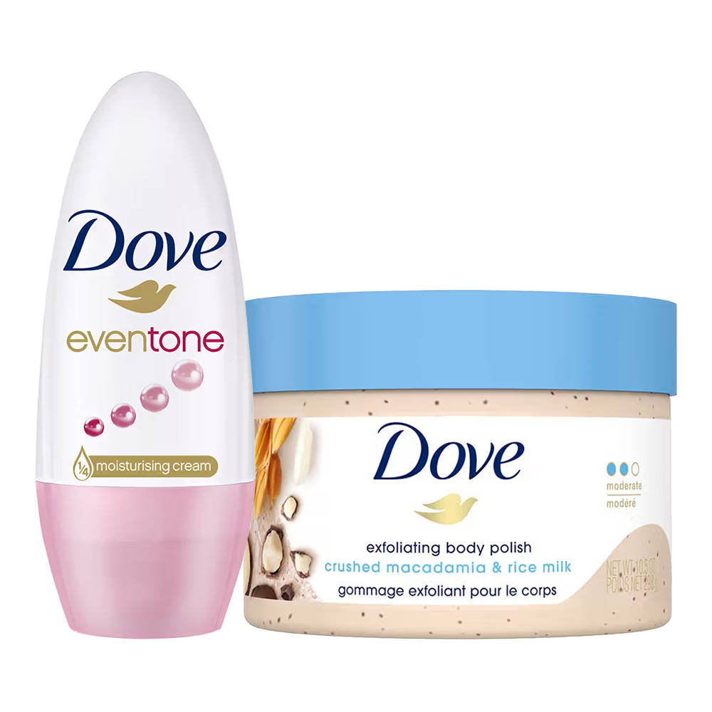 Dove Crushed Macadamia & Rice Milk Body Polish + Eventone Roll On