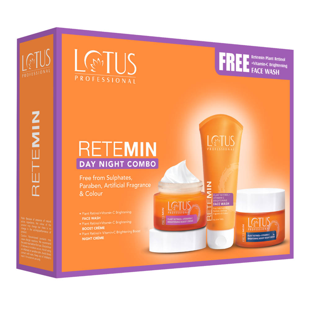 Lotus Herbals Lotus Professional Retemin Plant Retinol Vitamin C Day & Night Face Cream Duo With Facewash Free