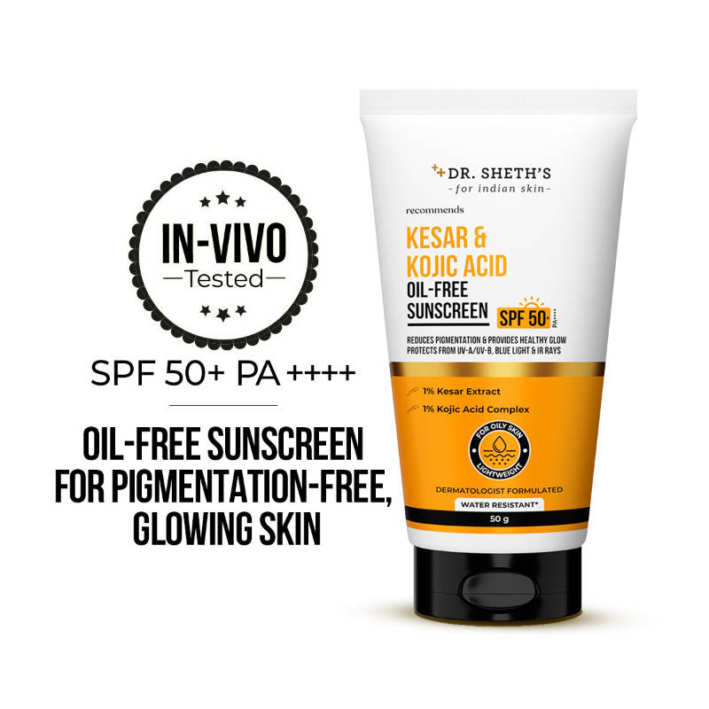 Dr. Sheth's Kesar & Kojic Oil-Free Sunscreen SPF 50+ PA++++ In-Vivo Tested For Pigmentation