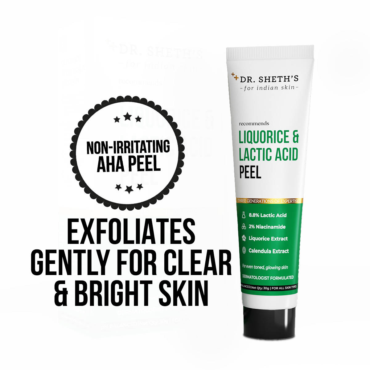 Dr. Sheth's Liquorice & 8.8% Lactic Acid (AHA) Chemical Peel For Even-Toned, Glowing Skin I 30g