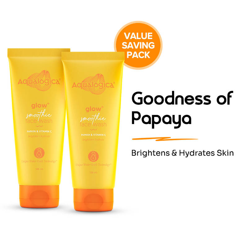 Aqualogica Glow+ Smoothie Face Wash With Papaya & Vitamin C , Hydrates & Gently Cleanses - Pack Of 2