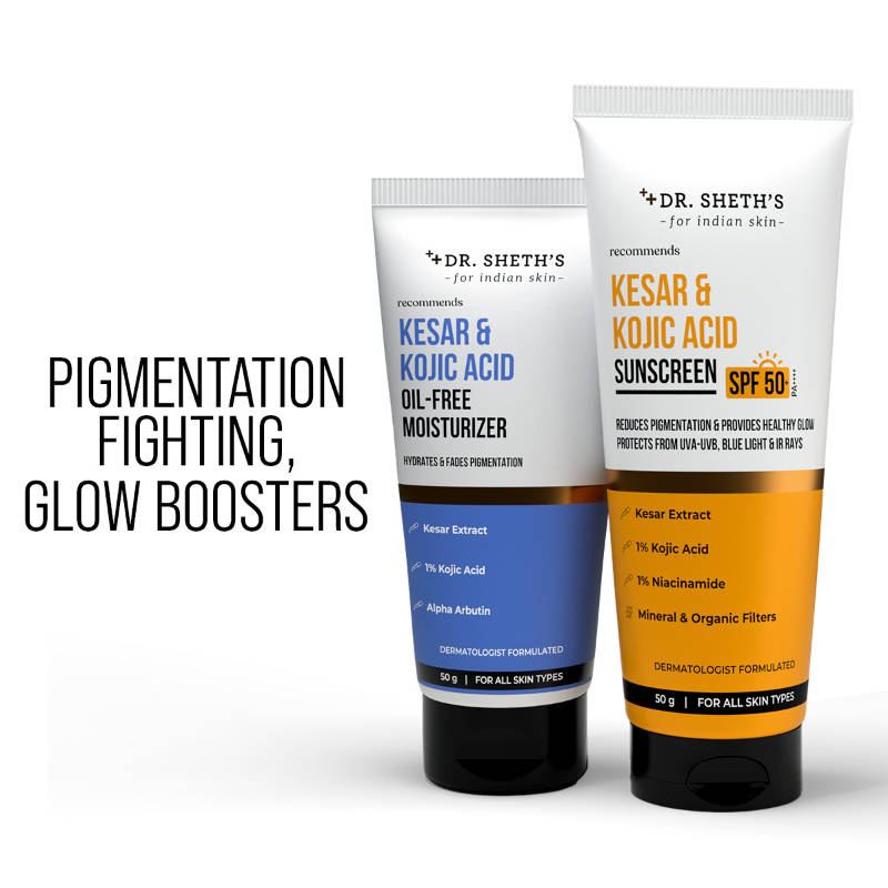 Dr. Sheth's Pigmentation-Free Duo - Kesar & Kojic Sunscreen SPF 50+ & Oil-Free Moisturizer