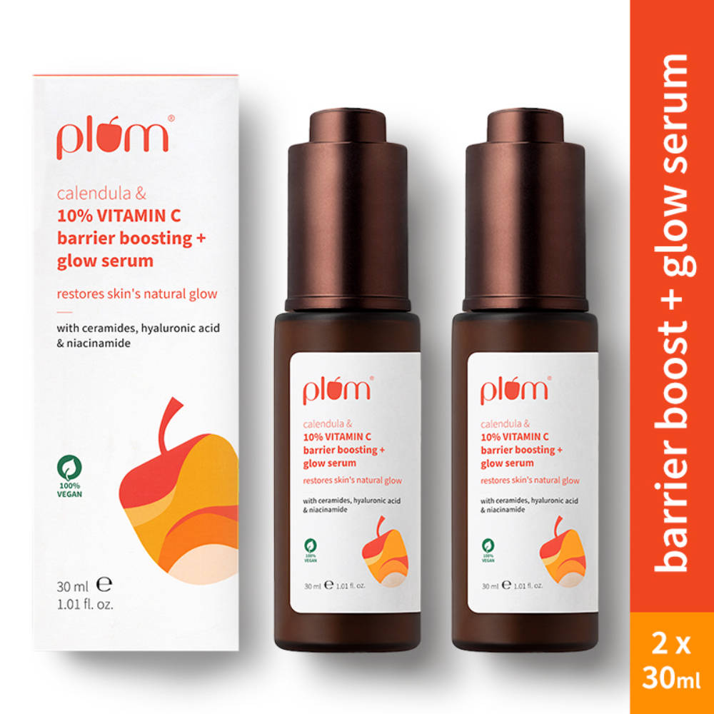 Plum 10% Vitamin C Barrier Boosting + Glow Serum with Calendula for Glowing Skin - Pack of 2