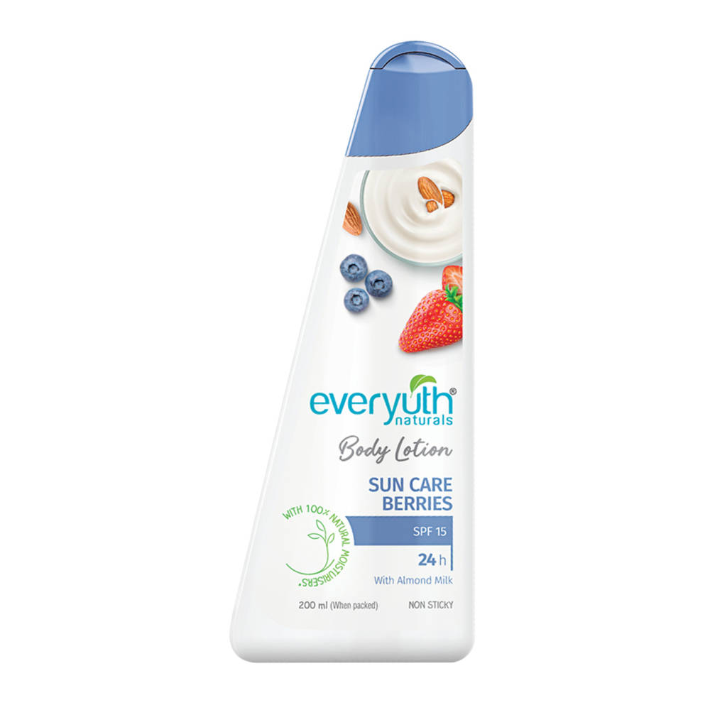 Everyuth Naturals Body Lotion - Sun Care Berries with Almond Milk, SPF 15, Non Sticky