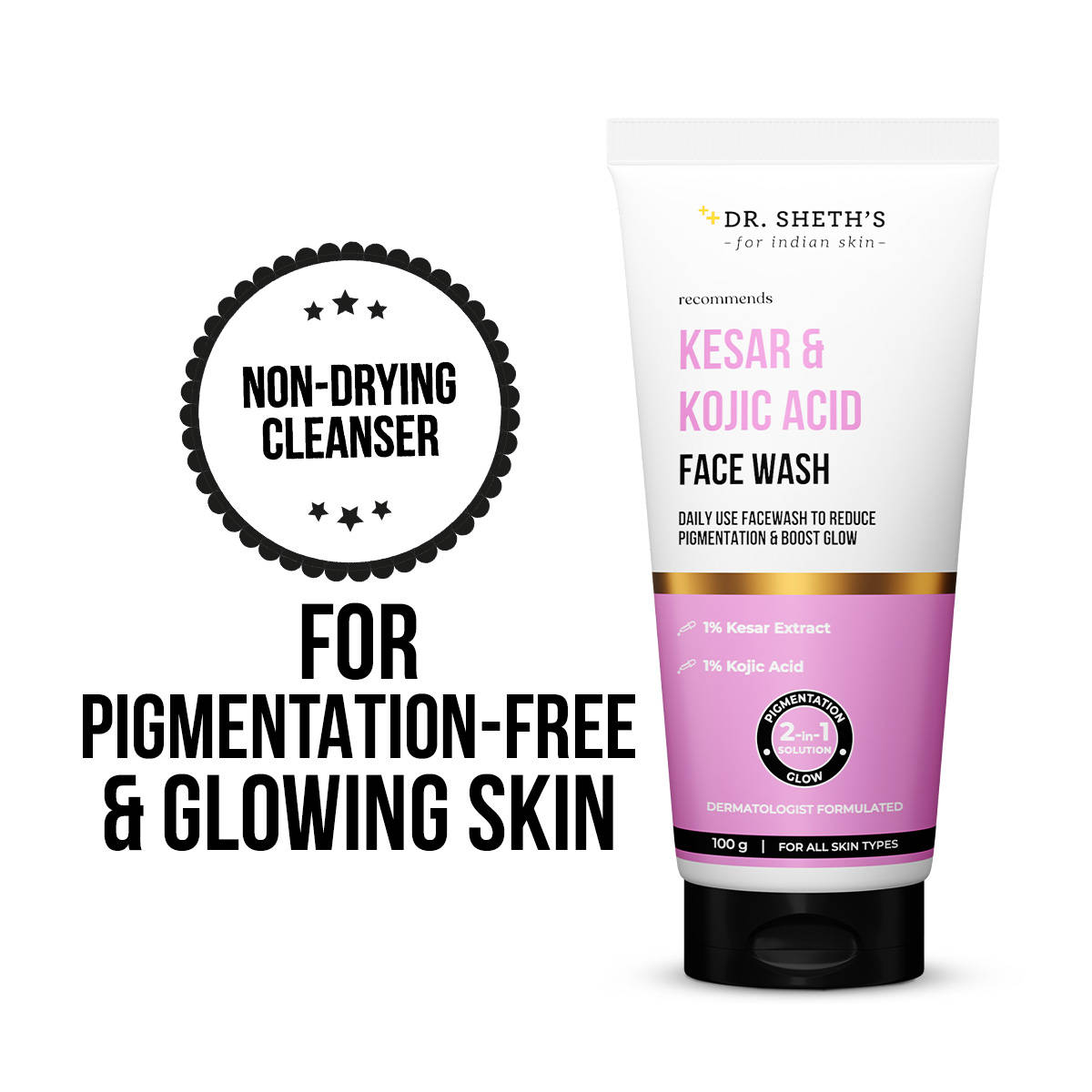 Dr. Sheth's Kesar & Kojic Acid Facewash For All Skin Types, With 2% Kojic Acid