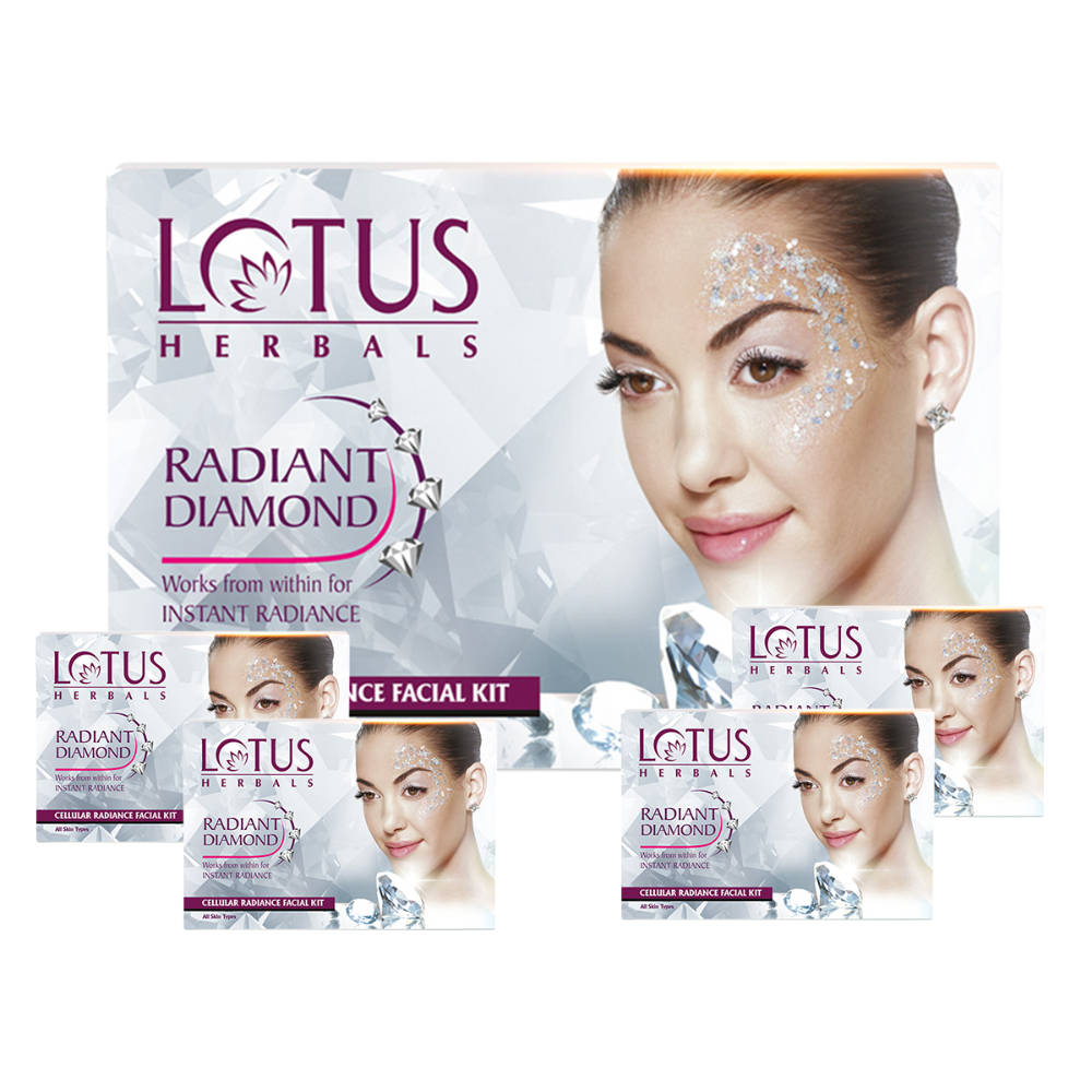 Lotus Herbals Radiant Diamond Cellular Radiance Facial Kit With Diamond Dust & Cinnamon (Set of 4)