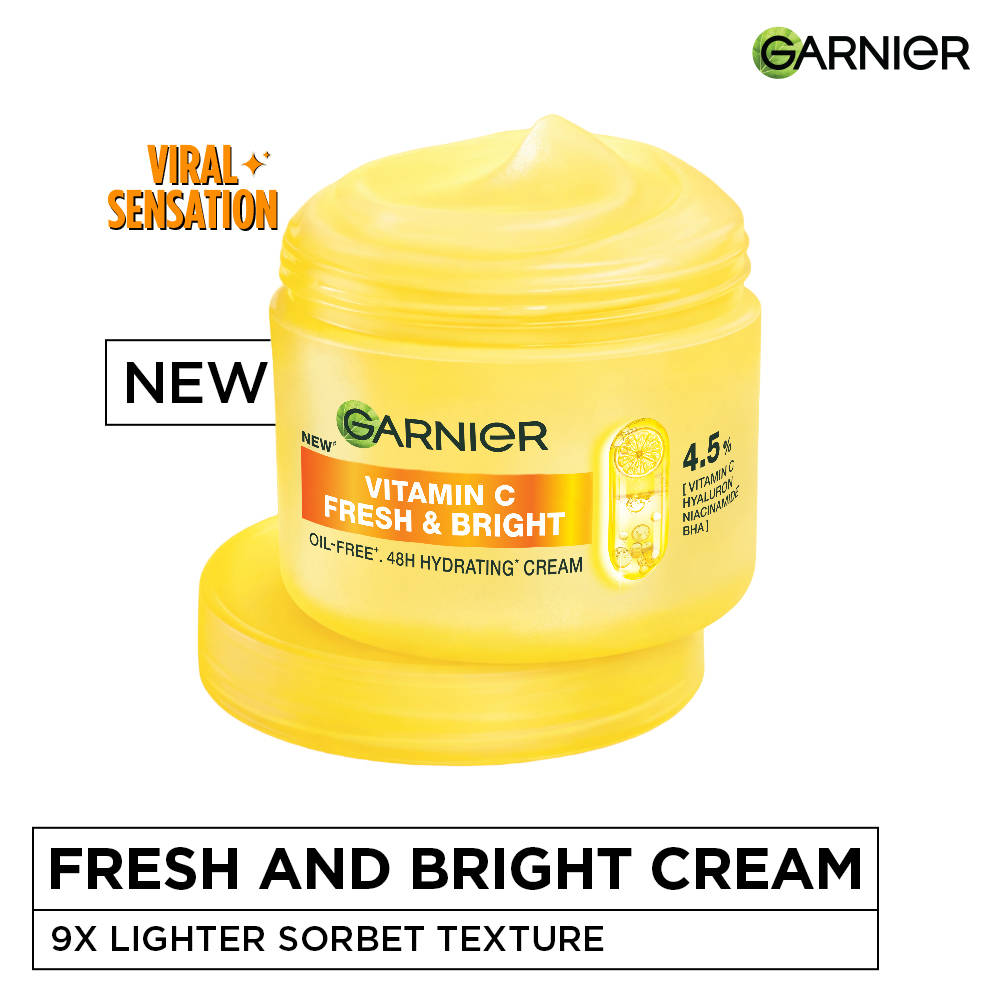 Garnier Fresh & Bright Vitamin C Sorbet Moisturizer, 4.5% Vit C, Hyaluronic Acid, Niacinamide
