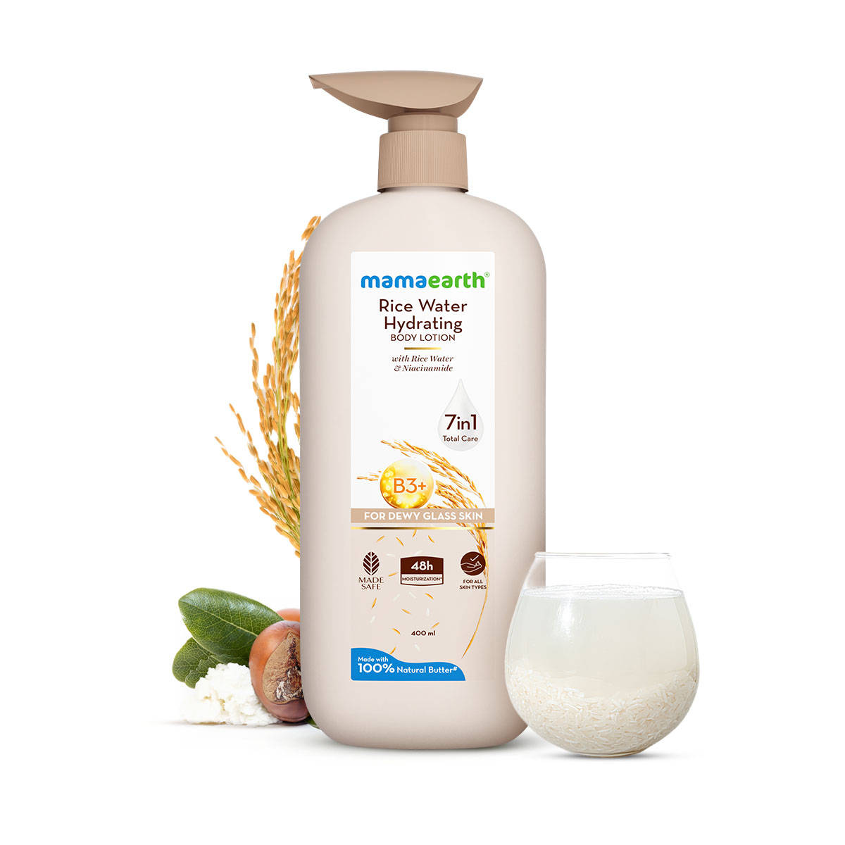 Mamaearth Rice Water Hydrating Body Lotion 48 Hrs Moisturization Nourishes Skin 7in1 Total Care