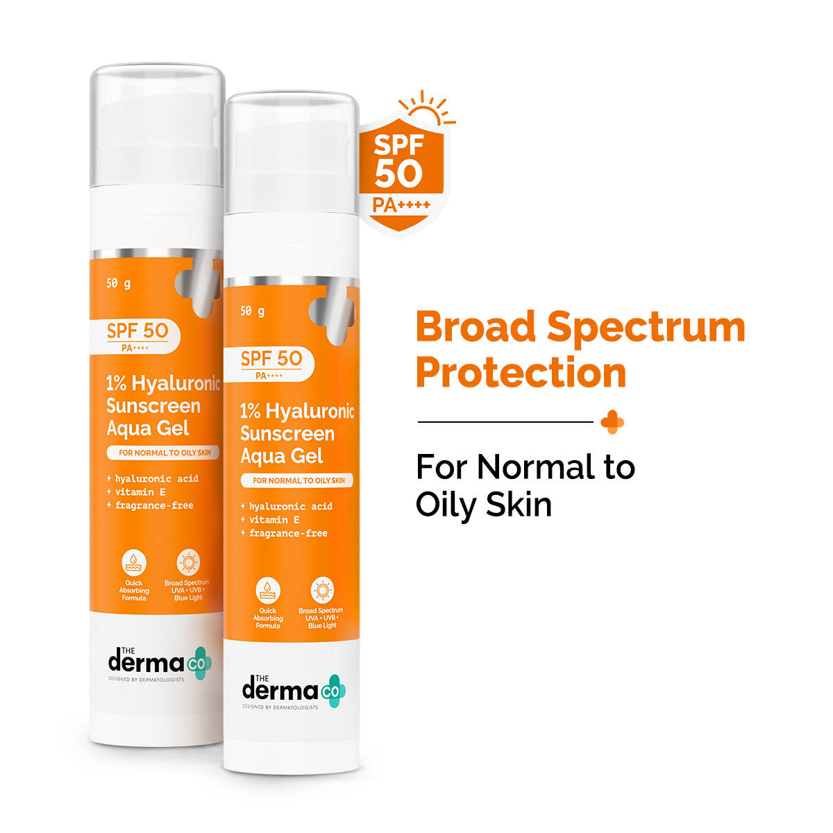 The Derma Co 1% Hyaluronic Sunscreen Aqua Ultra Light Gel (Pack of 2) - In-Vivo tested