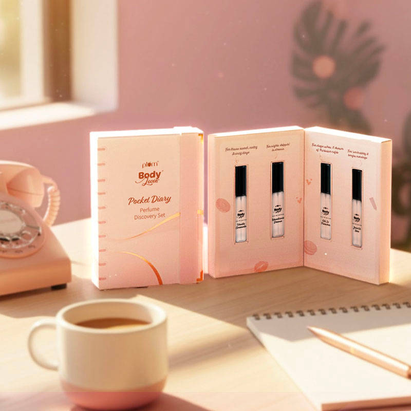 Plum BodyLovin Pocket Diary Perfume Discovery Set, 4 Long Lasting Perfumes, 45 Spritzes Per Bottle