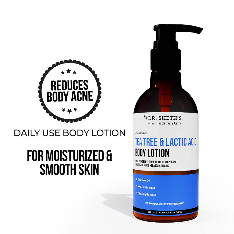 Dr. Sheth's Tea Tree & Lactic Acid Body Lotion Provides Even Skin Tone, Reduce Body Acne