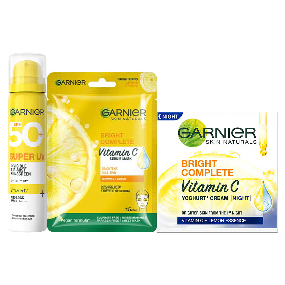 Garnier Micellar Water + Vit C Sheet Mask + Yoghurt Cream Combo