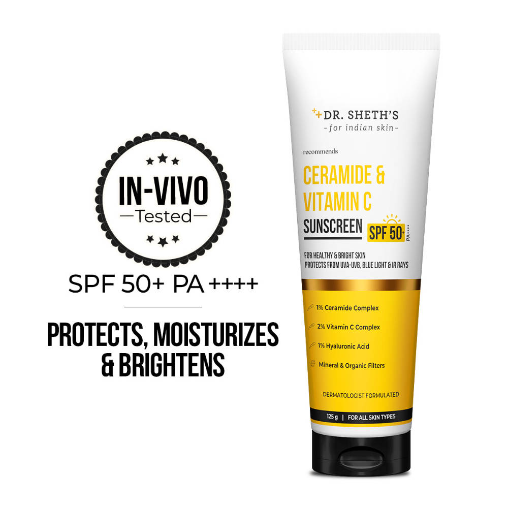 Dr. Sheth's Ceramide & Vitamin C Sunscreen SPF 50+ PA++++ In-Vivo Tested for Bright Skin
